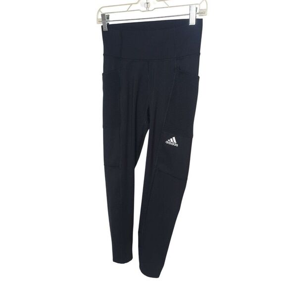 Adidas Womens Leggings Sz Small Black High Rise Heat RDY With Pockets - Picture 1 of 5